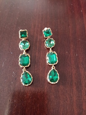 Long green and gold earrings