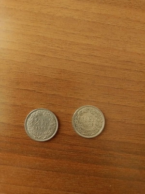 Swiss coins used, 2 pieces, 1968 and 1972