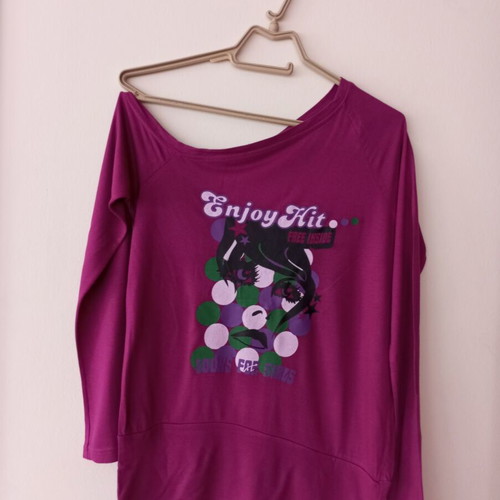 Enjoy Hit off-shoulder long sleeve blouse, purple/magenta, one size