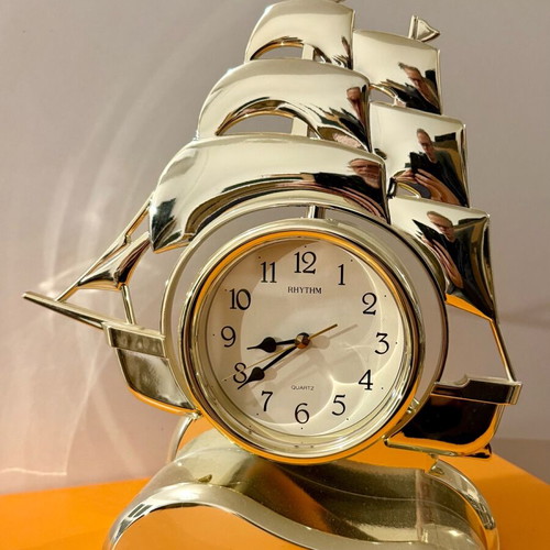 Decorative ship clock used, gold plastic