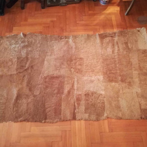 Sheepskin leather rug used, handmade, 200x110cm