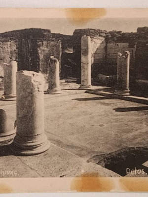 Delos House of the Lake postcard used, black and white