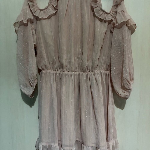 Blouse with unique cut new in pink nude with silver shine
