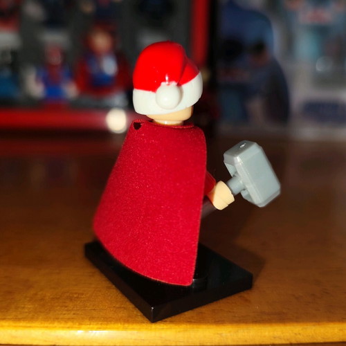 Santa Thor like new with base, red cape, sack, Mjolnir