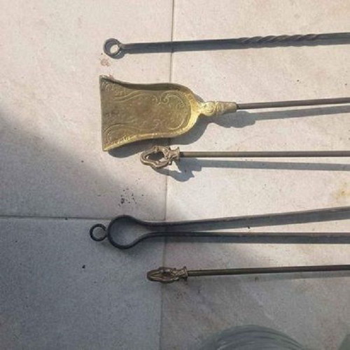 Fireplace set used, bronze, 5 pieces