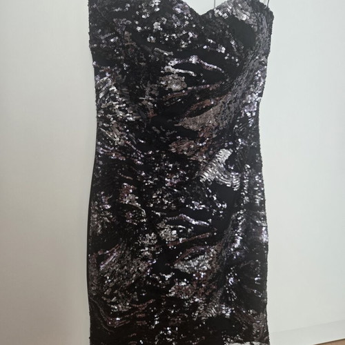 Strapless dress with sequins, black and silver, size S/M, new