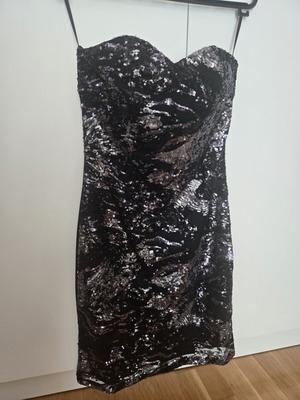Strapless dress with sequins, black and silver, size S/M, new