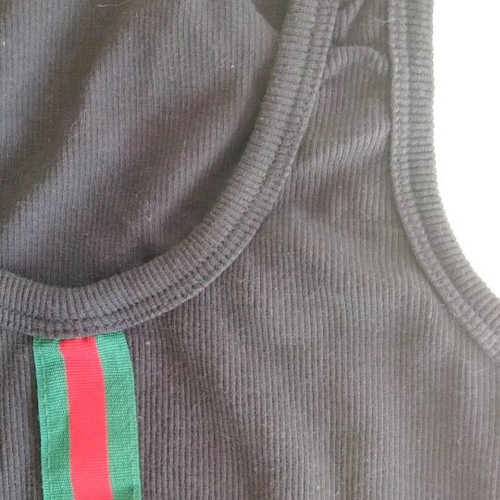 Black Rib Tank Top new with metal bee emblem and web stripe
