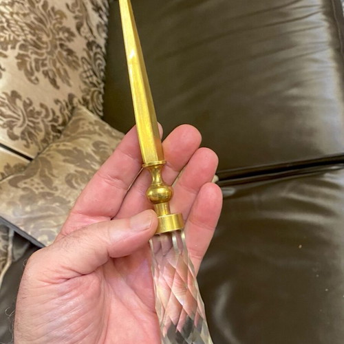 Collectible brass letter opener like new with crystal handle