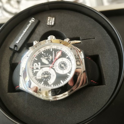 TechnoMarine Magnum Chrono wristwatch new, stainless steel and black leather