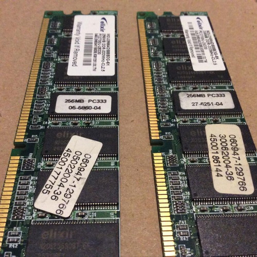 Elixir 256MB DDR1 RAM PC2100U 266 MHz computer memory set of 2 used