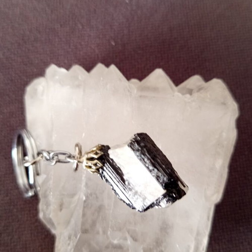 Tourmaline Energy Crystal Keychain with Black Tourmaline and White Quartz