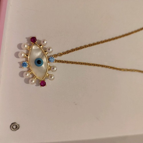 Long eye necklace new with pearls and colored stones