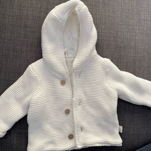 Baby white cardigan like new, knitted with hood Orchestra