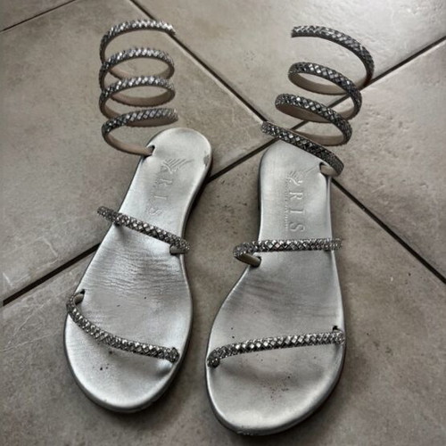 Leather sandals size 38 used, silver with crystals by The Fashion Project