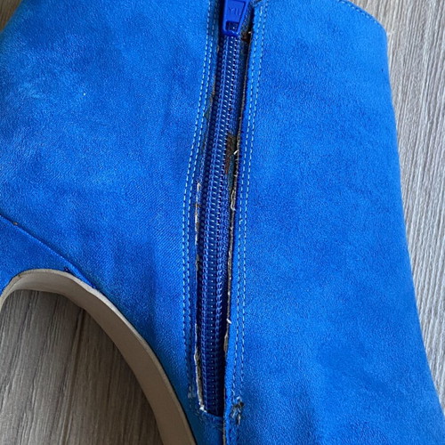Electric Blue Suede Peep-Toe Heeled Ankle Boots, size 38