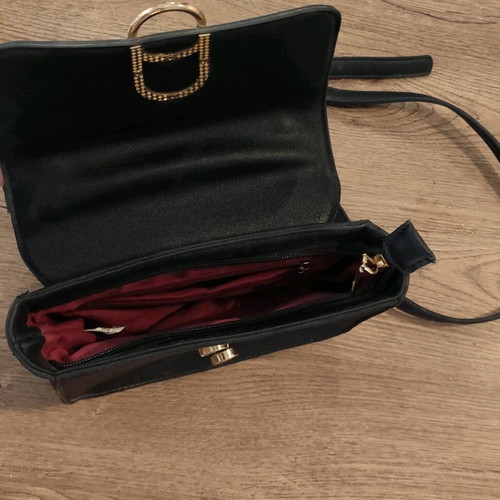 Women's shoulder bag used, black with gold buckle