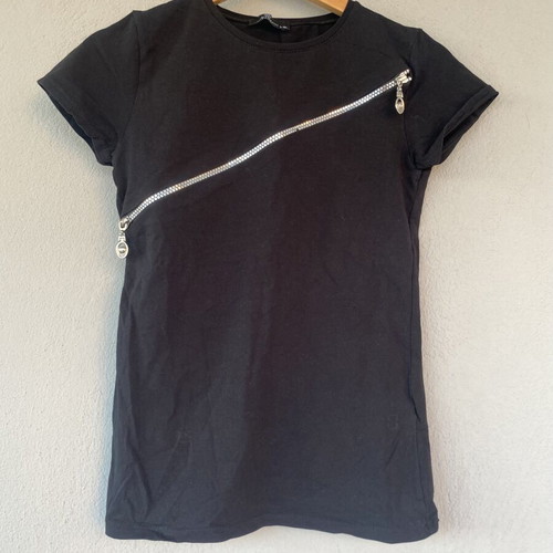Black cotton blouse with silver zipper new, size M