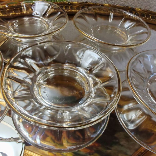 Set of 5 vintage glass plates with gold rim, Made in Tunis