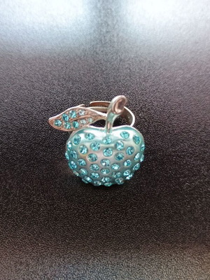 Дамски регулируем пръстен ябълка употребяван, сребърен с тюркоазени камъни