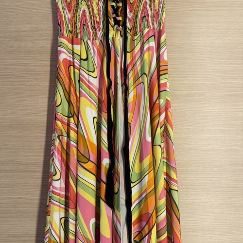 70s psychedelic maxi dress with asymmetric handkerchief hem