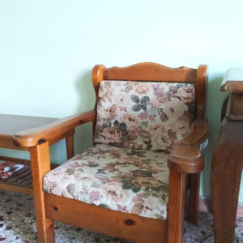 Vintage solid wood living room set used with armchairs and tables