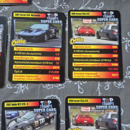 Cheetos Top Trumps Super Cars card game