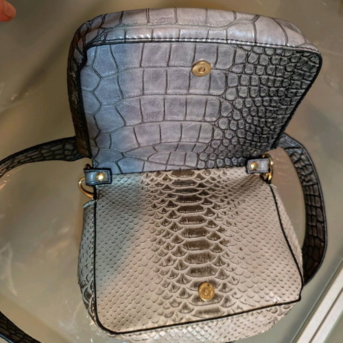 Double sided bag used, grey and silver croco-snake style