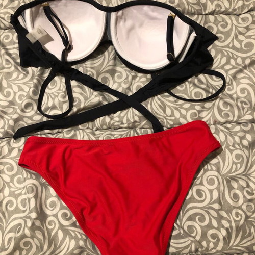 Swimsuit set red and black like new, sizes S and M