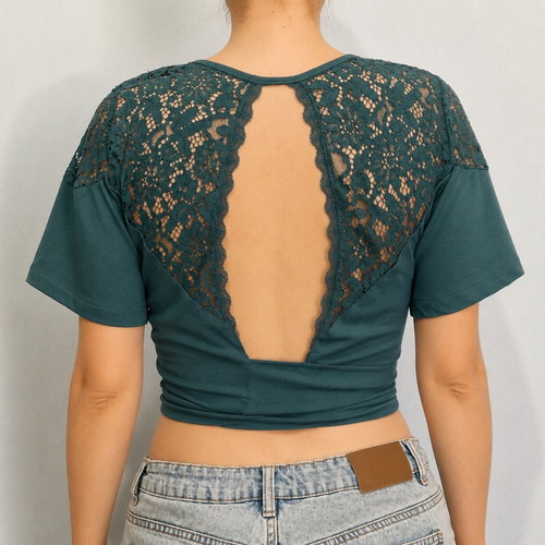 Green blouse with tie used, size M