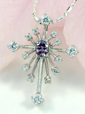 925 Silver Cross with Crystals and Amethyst New