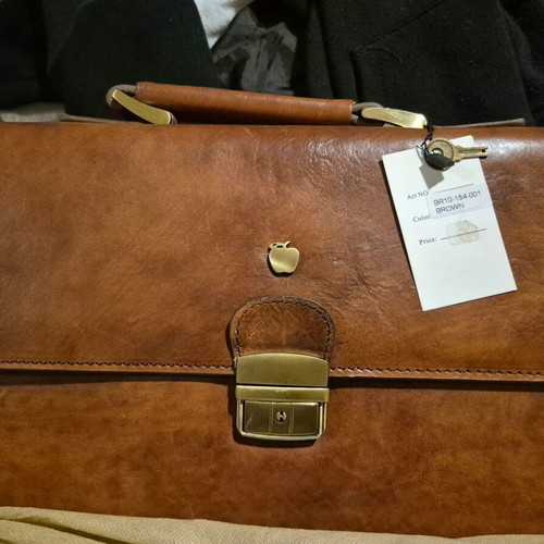 Vera Pelle leather briefcase new, brown