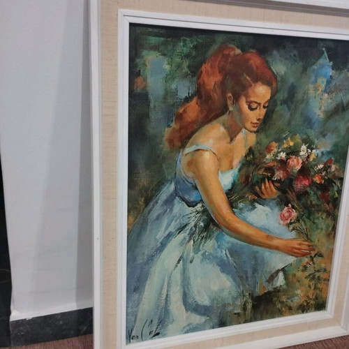 Girl Make Flowers artwork used, signed, framed