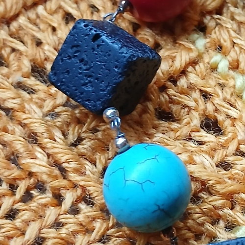 Bracelet with volcanic lava beads, turquoise and red coral, used