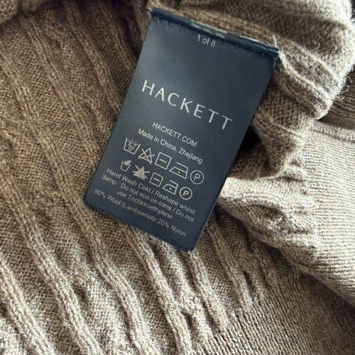 Hackett London Cable Crew Lambswool Pullover new, beige, sizes L/XL