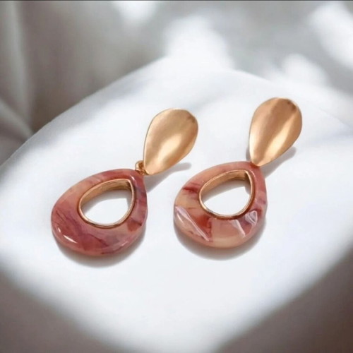 Earrings new with pink and gold bone detail
