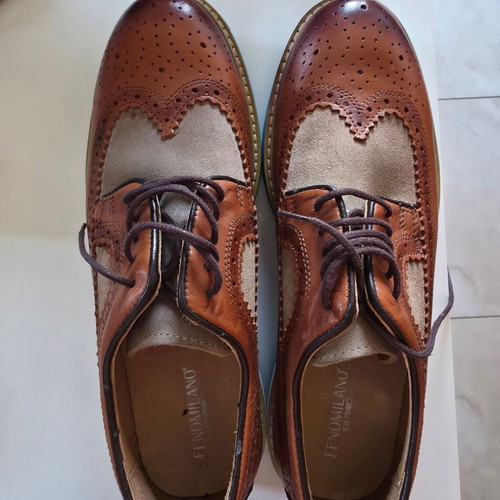 Fenomilano men's leather brogue shoes new, size 41, brown