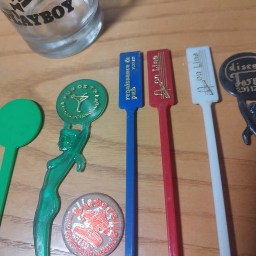 Playboy glass used with disco 80s stirrers