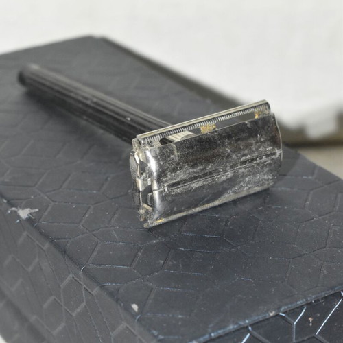 Vintage Gillette safety razor used, classic metal double edge razor