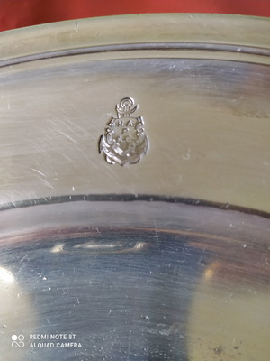 Antique silver-plated platter used with stamps, diameter 32 cm