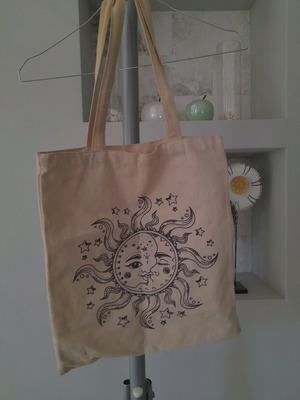 Tote bag shoulder used, beige, with marks that may wash out