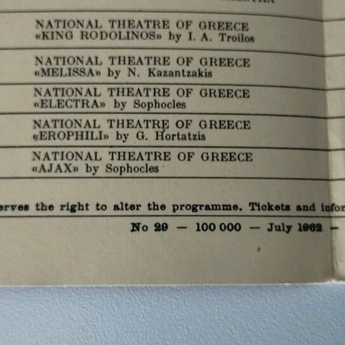 Brochure Athens Festival Programme 1962 used