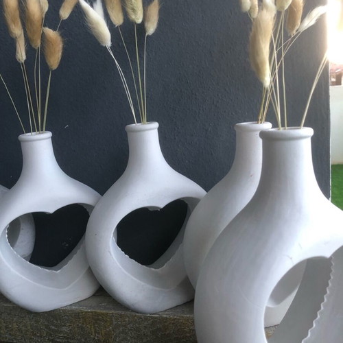 Artistic plaster vase new, modern white matte with heart design