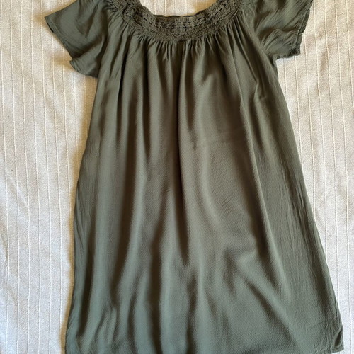 Jacqueline De Yong Khaki Olive Green Crochet Lace Off-Shoulder Dress like new