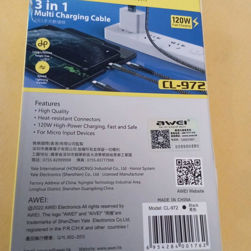 AWEI CL-972 3 in 1 Charging Cable new