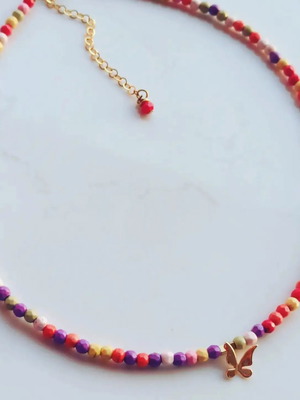 Summer necklace with gold-plated butterfly and haolite beads new