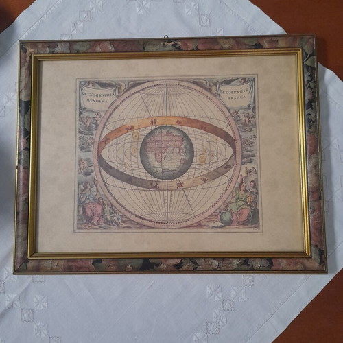 Vintage framed print of Cellarius Scenographia Compagis Mundanae Brahea (1660)
