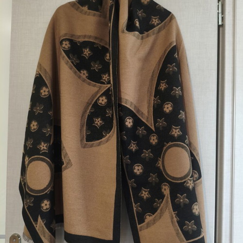 Pashmina double-sided camel and black scarf with floral and geometric prints new