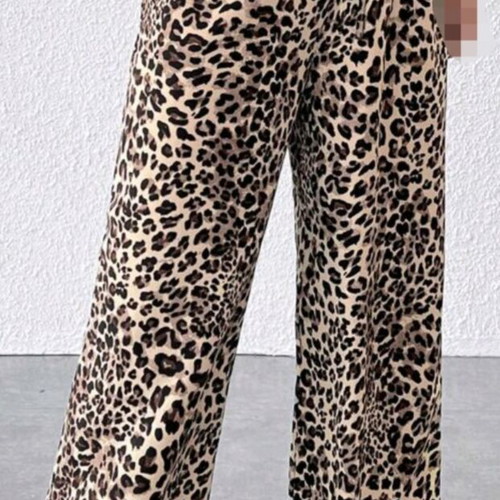Women's leopard print pants, size M, elastic waist