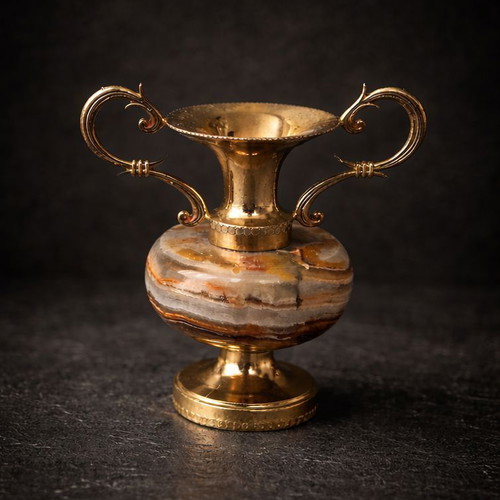 Decorative amphorae set of 4 made of brass and onyx like new